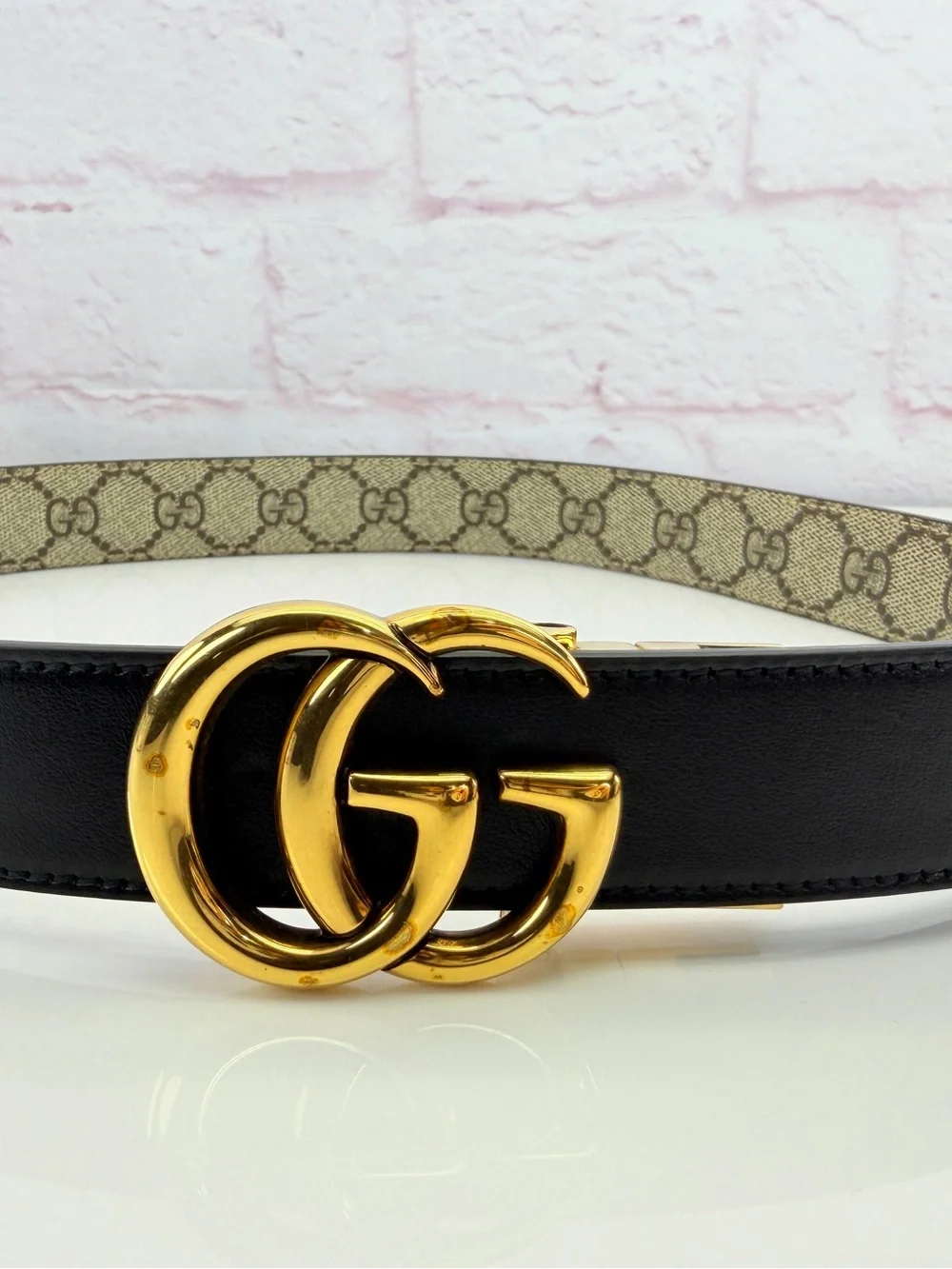 Gucci Gg Supreme Marmont Reversible Belt Monogram Black 80/32